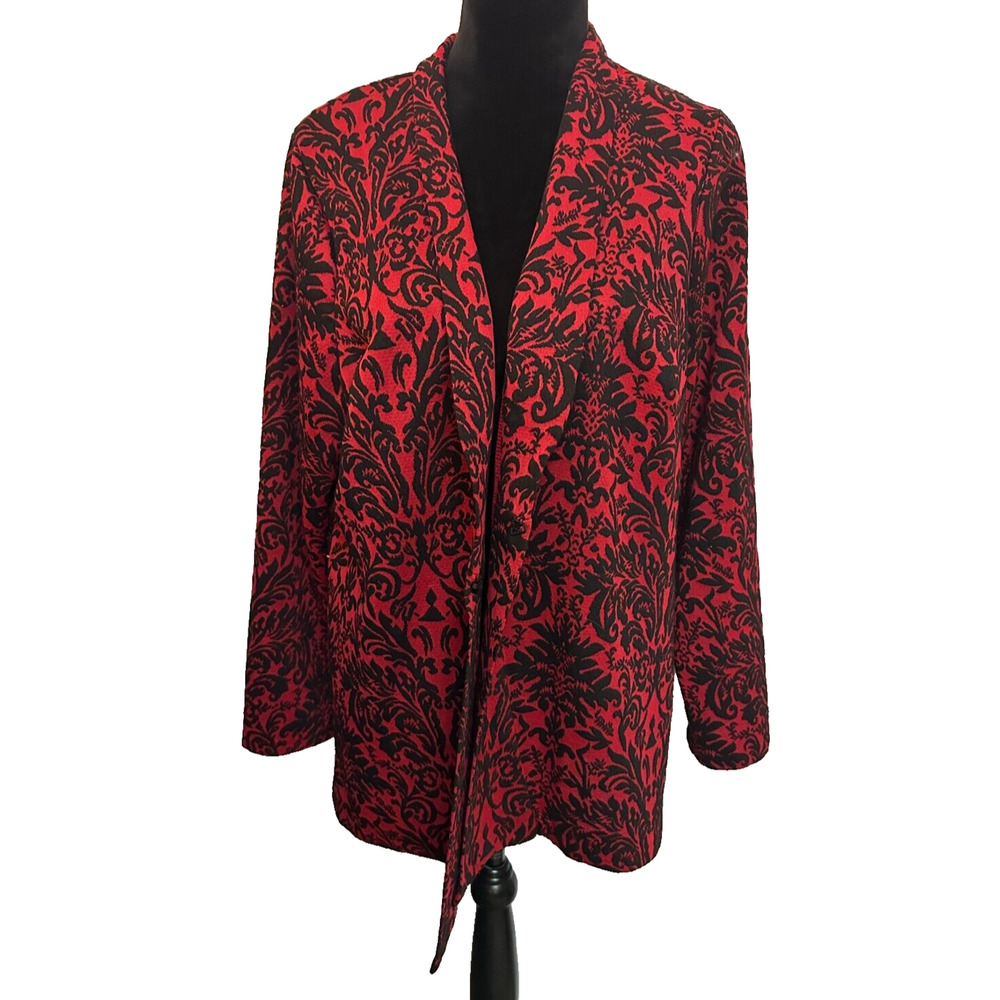 Christopher & Banks Misses 1X (16/18W) Red & Black Paisley Knit Cardigan NWT $55